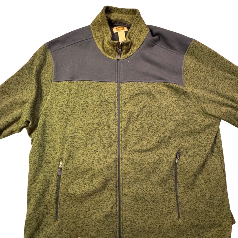 Mens Foundry Textured Fleece Zip Up Jacket Green Charcoal Outdoor Casual Size XL